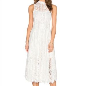 Free People Lace Trapeze Midi Dress in Ivory